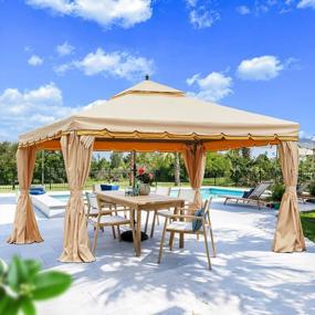 img 4 attached to YOLENY Aluminum Frame Soft Top Outdoor Patio Gazebo - 12'X12' With Polyester Curtains, Air Venting Screens, And Beige Canopy