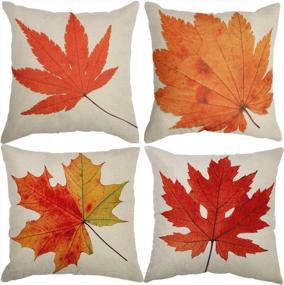 img 4 attached to Set Of 4 Fall Pillow Covers, Decorative Pillow Cases With Autumn Maple Leaves Design, Linen 18"X18" Pillowcases For Couch, Sofa, Bed And Car, Perfect For Fall Decorations
