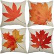 set of 4 fall pillow covers, decorative pillow cases with autumn maple leaves design, linen 18"x18" pillowcases for couch, sofa, bed and car, perfect for fall decorations logo