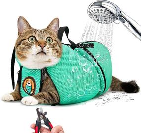 img 4 attached to Cat Grooming Bag - Adjustable Bathing Bag For Cats | Anti Scratch & Bite Polyester Mesh Shower Bag For Small, Medium & Large Cats | Nail Trimming, Ear Cleaning & Medicine Taking