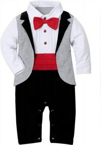 img 4 attached to 3-Piece Baby Boy Suit Outfit - Infant Tuxedo, Gentleman Jumpsuit & Beret Hat