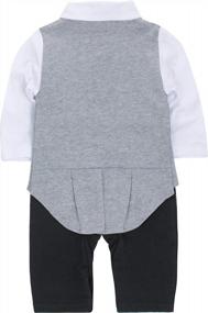 img 1 attached to 3-Piece Baby Boy Suit Outfit - Infant Tuxedo, Gentleman Jumpsuit & Beret Hat