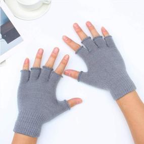 img 1 attached to 10 пар полупальцевых перчаток для мужчин и женщин, зимние теплые эластичные вязаные перчатки без пальцев, Cooraby