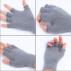 img 2 attached to 10 пар полупальцевых перчаток для мужчин и женщин, зимние теплые эластичные вязаные перчатки без пальцев, Cooraby