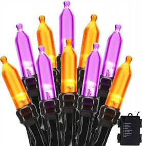 img 4 attached to 33Ft Orange Purple Halloween Lights With Timer And 8 Modes - 100 LED Battery String Lights For Indoor And Outdoor Decoration Of Halloween Bedroom And Patio - BrizLabs Mini Lights String