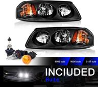 bryght chevy impala ss ls 2000-2005 headlight assembly set, 🚘 black housing w/ amber reflector - passenger and driver side, including bulbs logo