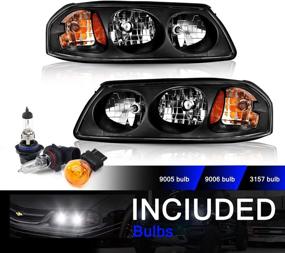 img 4 attached to BRYGHT Chevy Impala SS LS 2000-2005 Headlight Assembly Set, 🚘 Black Housing w/ Amber Reflector - Passenger and Driver Side, Including Bulbs