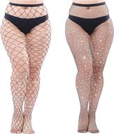 aneco 2 pairs plus size sparkle diamond fishnets sexy black tights logo