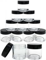 beauticom's leak proof double wall clear jars with flat top lids - ideal for creams, lotions, make up, powders, and glitters (12 pieces, black lid) логотип