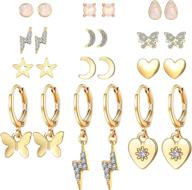 💎 cenapog 12 pairs assorted earrings set for women and girls with sparkling cz, opal, geometric studs, dainty charms, huggie dangles – ideal for chic parties and valentine's day logo