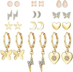 img 4 attached to 💎 CENAPOG 12 Pairs Assorted Earrings Set for Women and Girls with Sparkling CZ, Opal, Geometric Studs, Dainty Charms, Huggie Dangles – Ideal for Chic Parties and Valentine's Day