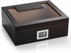 img 3 attached to Spanish Cedar-Lined Cigar Humidor With Digital Hygrometer - Holds 35 To 50 Cigars, Includes Cedar Divider, Cutter, Ashtray, And Humidifier - Perfect Father'S Day Gift