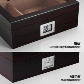 img 2 attached to Spanish Cedar-Lined Cigar Humidor With Digital Hygrometer - Holds 35 To 50 Cigars, Includes Cedar Divider, Cutter, Ashtray, And Humidifier - Perfect Father'S Day Gift