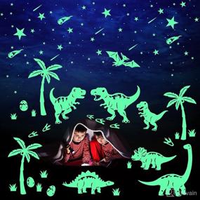 img 4 attached to 🦕 Dinosaur Room Decor for Boys: Glow in The Dark Stickers, Wall Decals, Footprints, Eggs, & Animal Tree. Ideal for Kids Toddler Girls Bedroom & Living Room