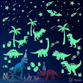 img 3 attached to 🦕 Dinosaur Room Decor for Boys: Glow in The Dark Stickers, Wall Decals, Footprints, Eggs, & Animal Tree. Ideal for Kids Toddler Girls Bedroom & Living Room