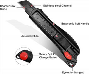 img 2 attached to Upgrade Your Cutting Game With HAUTMEC 18Mm Utility Knife Box Cutter: Anti-Slip Handle, Ultra Sharp Blade, And Quick Change Button - Perfect For Leather, Rubber, Cartons, And Boxes (HT0081-KN)