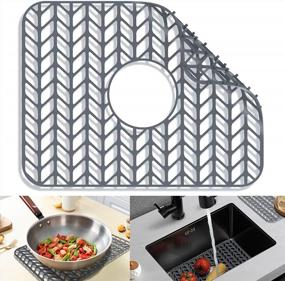 img 4 attached to JOOKKI Kitchen Sink Protector Grid 16.2''X 12.5'', Silicone Mat For Farmhouse Stainless Steel With Center Drain Accessory