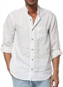 img 4 attached to Men'S Linen Button Down Shirt Long Sleeve Cotton Lightweight Regular Fit Summer Beach Top