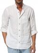 men's linen button down shirt long sleeve cotton lightweight regular fit summer beach top logo