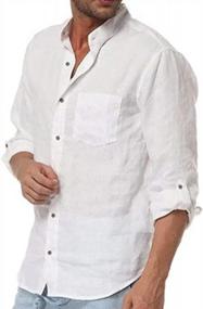 img 2 attached to Men'S Linen Button Down Shirt Long Sleeve Cotton Lightweight Regular Fit Summer Beach Top