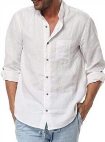 img 3 attached to Men'S Linen Button Down Shirt Long Sleeve Cotton Lightweight Regular Fit Summer Beach Top