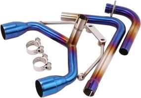 img 2 attached to 🏍 YOSAYUSA Dual Pipe Full Motorcycle Exhaust System for Honda Grom MSX125 2013-2020, Round Exhaust, Half Blue