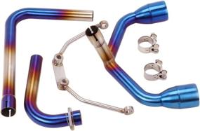 img 1 attached to 🏍 YOSAYUSA Dual Pipe Full Motorcycle Exhaust System for Honda Grom MSX125 2013-2020, Round Exhaust, Half Blue