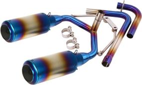 img 4 attached to 🏍 YOSAYUSA Dual Pipe Full Motorcycle Exhaust System for Honda Grom MSX125 2013-2020, Round Exhaust, Half Blue