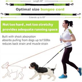 img 1 attached to Hands Free Dog Leash For Running Walking Training Hiking, Dual-Handle Reflective Bungee, Poop Bag Dispenser Pouch, Adjustable Waist Belt, Shock Absorbing, Ideal For Medium To Large Dogs (Black/Green)