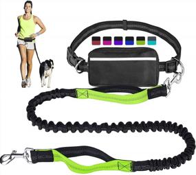 img 4 attached to Hands Free Dog Leash For Running Walking Training Hiking, Dual-Handle Reflective Bungee, Poop Bag Dispenser Pouch, Adjustable Waist Belt, Shock Absorbing, Ideal For Medium To Large Dogs (Black/Green)