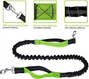 img 3 attached to Hands Free Dog Leash For Running Walking Training Hiking, Dual-Handle Reflective Bungee, Poop Bag Dispenser Pouch, Adjustable Waist Belt, Shock Absorbing, Ideal For Medium To Large Dogs (Black/Green)