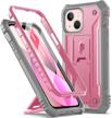 shockproof iphone 13 mini case with kickstand and screen protector - poetic revolution series | light pink, dual-layer full-body protective cover for 5.4 inch (2021 release) logo