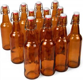 img 4 attached to Glass Grolsch Beer Bottles, Pint Size - 16 Oz Amber 12 Pack - Airtight Seal With Swing Top/Flip Top Stoppers - Supplies For Home Brewing & Fermenting Of Alcohol, Kombucha Tea, Wine, & Homemade Soda