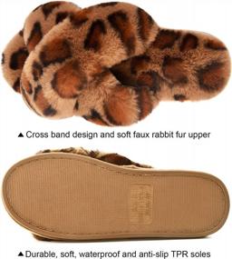 img 3 attached to Experience Ultimate Comfort With Parlovable'S Plush Cross Band Slippers - 2 Pairs In Cream And Leopard Print, US Size 9-10