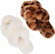 experience ultimate comfort with parlovable's plush cross band slippers - 2 pairs in cream and leopard print, us size 9-10 logo