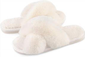 img 2 attached to Experience Ultimate Comfort With Parlovable'S Plush Cross Band Slippers - 2 Pairs In Cream And Leopard Print, US Size 9-10