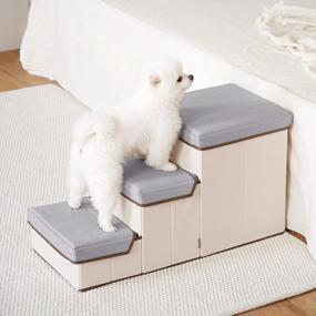 img 2 attached to Складная многоуровневая лестница для хранения домашних животных - 20''X11''X12.5''(2T) / 27.5''X12''X15' (3T), выдерживает до 15 фунтов маленьких и средних собак, серый (3T), прочная - Woolly Pet In Style