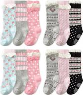 6 pairs baby girl knee-high socks - toddler princess cute non-skid 8-36m | qandsweet logo
