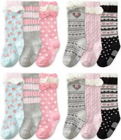 img 4 attached to 6 Pairs Baby Girl Knee-High Socks - Toddler Princess Cute Non-Skid 8-36M | QandSweet