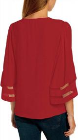 img 3 attached to Рубашка свободного кроя с сетчатой ​​вставкой и расклешенным рукавом 3/4 для женщин, блузка с V-образным вырезом LookbookStore