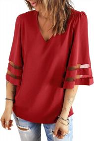 img 2 attached to Рубашка свободного кроя с сетчатой ​​вставкой и расклешенным рукавом 3/4 для женщин, блузка с V-образным вырезом LookbookStore