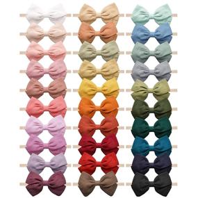 img 4 attached to 30 Pcs Baby Girls Hair Bows Nylon Headbands With Linen Bows Handmade Accessories For Infant Newborn Toddlers Kids