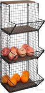 🍎 mygift 3-tier black metal wire wall hanging fruit basket: versatile kitchen produce and storage bin with stylish wood bases логотип