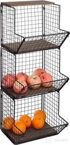 img 4 attached to 🍎 MyGift 3-Tier Black Metal Wire Wall Hanging Fruit Basket: Versatile Kitchen Produce and Storage Bin with Stylish Wood Bases