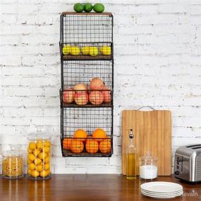 img 2 attached to 🍎 MyGift 3-Tier Black Metal Wire Wall Hanging Fruit Basket: Versatile Kitchen Produce and Storage Bin with Stylish Wood Bases