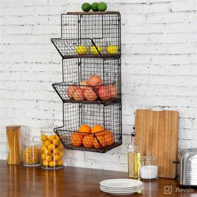 img 3 attached to 🍎 MyGift 3-Tier Black Metal Wire Wall Hanging Fruit Basket: Versatile Kitchen Produce and Storage Bin with Stylish Wood Bases