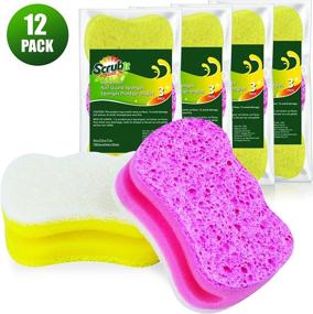 img 1 attached to 🧽 Scrub Sponge by Scrubit: Multi-purpose Cellulose Cleaning Sponges | Non Scratch Scouring Pad for Dishes, Pots, Pans, Glass Cooktop | Super Absorbent | Unique Nail-Friendly Shape | 12 Pack