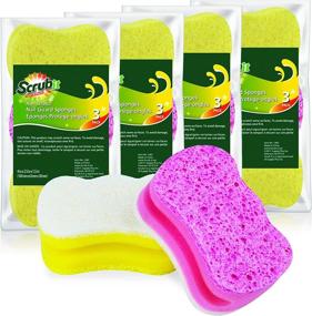 img 4 attached to 🧽 Scrub Sponge by Scrubit: Multi-purpose Cellulose Cleaning Sponges | Non Scratch Scouring Pad for Dishes, Pots, Pans, Glass Cooktop | Super Absorbent | Unique Nail-Friendly Shape | 12 Pack