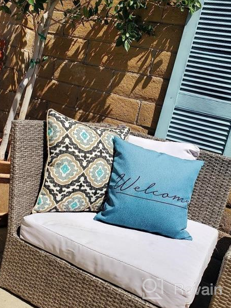 img 1 attached to Lewondr Waterproof Outdoor Throw Pillow Cover- 2 Pack, Welcome Printing- UV Protection, Christmas Decor, Garden Balcony Cushion Cover- 18"X18"- Blue review by Kevin Gray