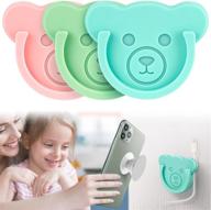 silicone cute bear style socket car mount phone holder stand with collapsible socket user grip, phone line clasp - 3 pack (color) - ideal for dashboard, home, office, kitchen, desk, wall logo